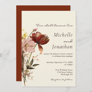 Invitation Fleur sauvage rose pâle Floral Mariage chrétien