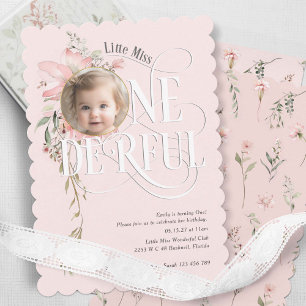 Invitation Fleur sauvage rose pâle Little Miss photo impeccab