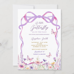 Invitation Fleur sauvage rose papillons Baby shower
