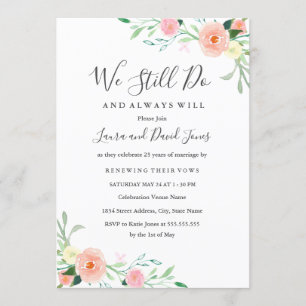 Invitation Fleur sauvage rose pêche Floral Renouvellement de