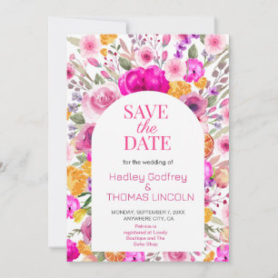Invitation Fleur sauvage rose Ressort Enregistrer la date