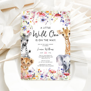 Invitation Fleur sauvage rose Safari Animaux Fille Baby showe