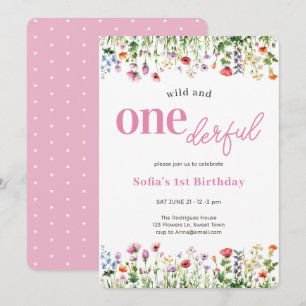 Invitation Fleur sauvage rose sauvage et magnifique 1er anniv