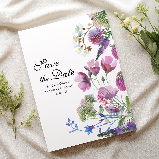 Invitation Fleur sauvage rose violet été Enregistrer la date (Pink purple wildflower summer Save the Date)