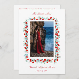Invitation Fleur sauvage Rouge Garland Quinceañera Sophisticé