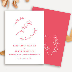 Invitation Fleur sauvage rouge rose Enregistrer la date
