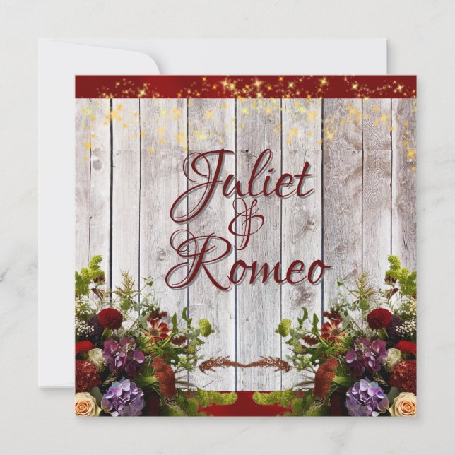 Invitation Fleur sauvage, ruban rouge et Mariage lumineux 2 (Devant)