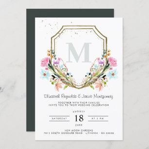 Invitation Fleur sauvage russe Elegant Gold Crest Mariage