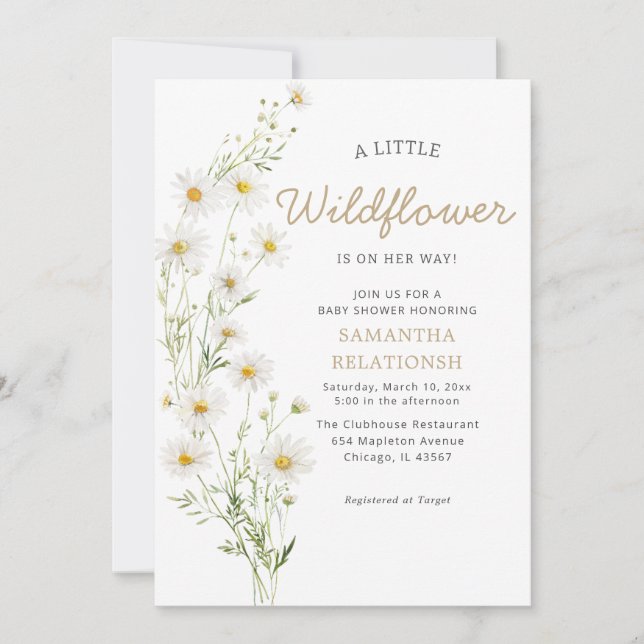 Invitation Fleur sauvage Rustic Boho Floral fille Baby shower (Devant)