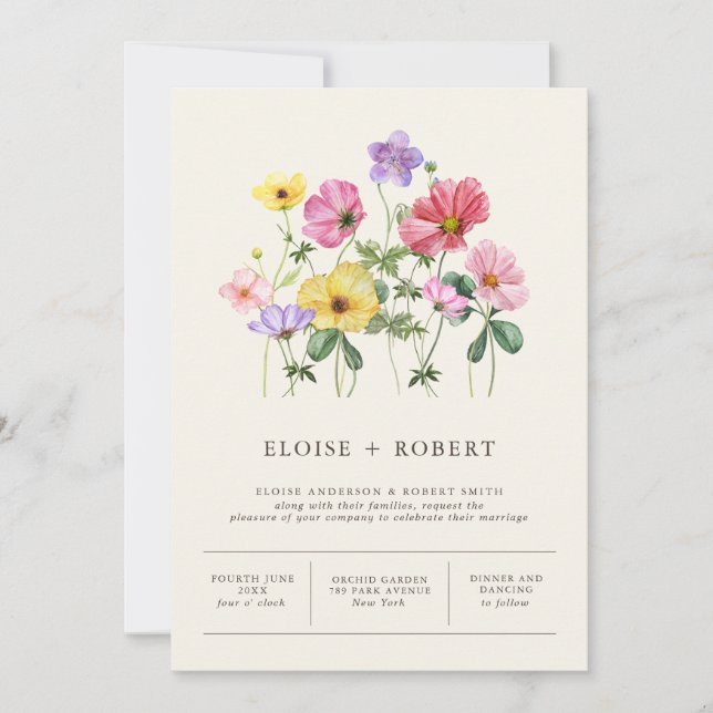 Invitation Fleur sauvage Rustic Chic Floral Mariage campagnar (Devant)