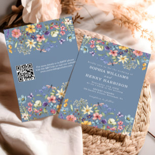Invitation Fleur sauvage Rustic Chic Mariage QR Code