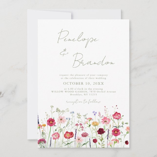 Invitation Fleur sauvage Rustic Country Garden QR Code Mariag (Devant)