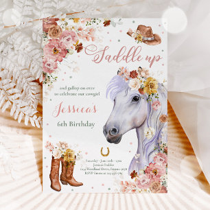 Invitation Fleur sauvage Rustic Horse Cowgirl fête d'annivers