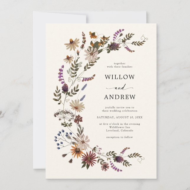 Invitation Fleur sauvage Rustic Mariage (Devant)