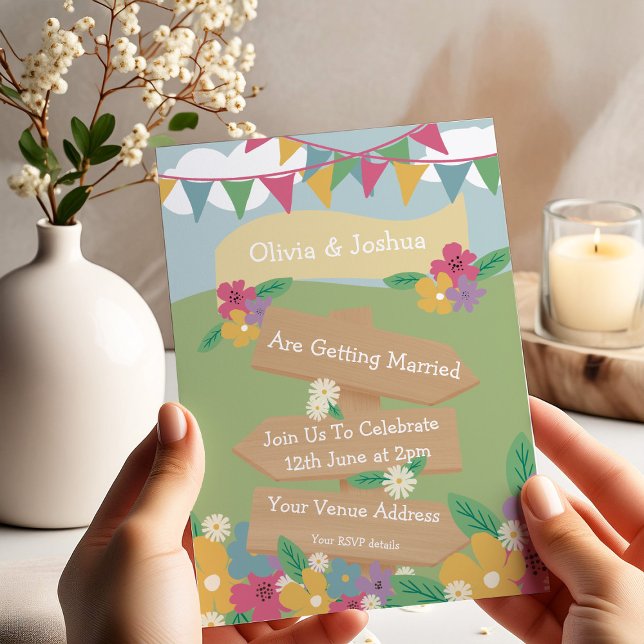 Invitation Fleur sauvage rustique avec Bunting et Signes Mari (Créateur téléchargé)