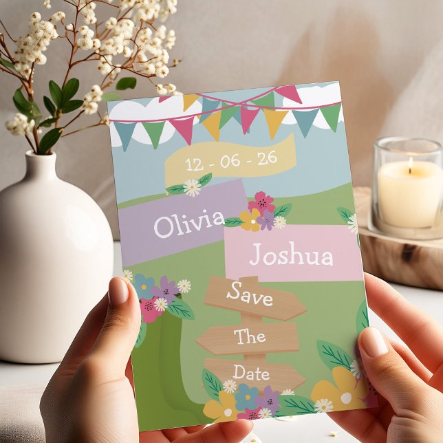 Invitation Fleur sauvage rustique avec pancartes à fanions Éc (Créateur téléchargé)