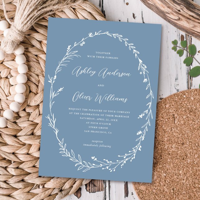 Invitation Fleur sauvage rustique bleu Dusty Mariage de couro (Créateur téléchargé)