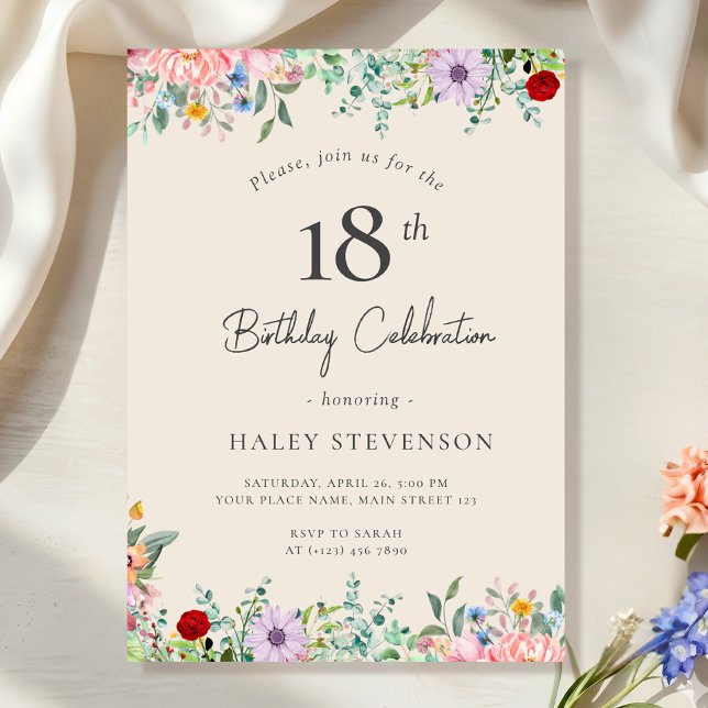 Invitation Fleur Sauvage Rustique Bohème 18e Anniversaire Sim (Créateur téléchargé)