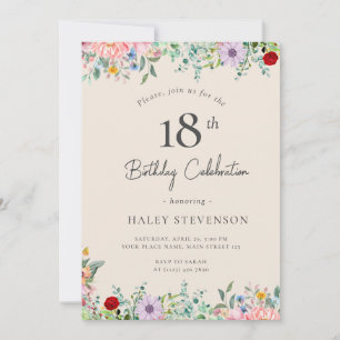 Invitation Fleur Sauvage Rustique Bohème 18e Anniversaire Sim