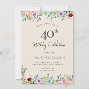 Invitation Fleur Sauvage Rustique Bohème 40e Anniversaire Sim