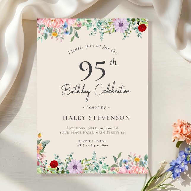 Invitation Fleur Sauvage Rustique Bohème 95e Anniversaire Sim (Créateur téléchargé)