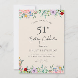 Invitation Fleur sauvage Rustique Boho 51e Anniversaire Simpl
