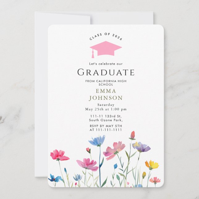 Invitation Fleur sauvage rustique Boho Graduation Party (Devant)