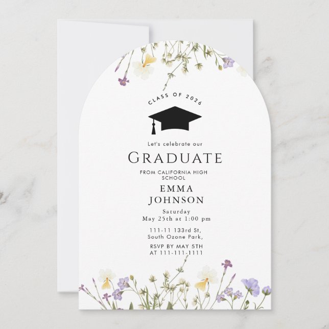 Invitation Fleur sauvage rustique Boho Graduation Party (Devant)