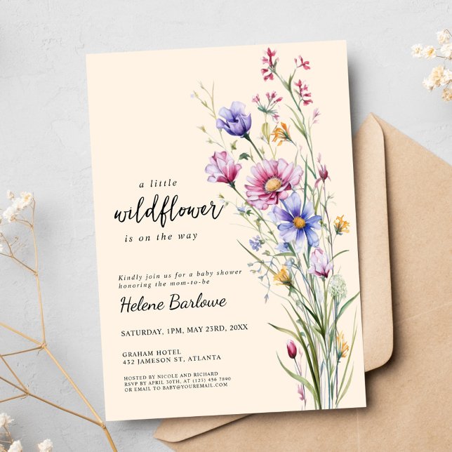 Invitation Fleur sauvage Rustique Boho Neutral Baby shower fl (Wildflower Rustic Boho Neutral Floral Baby Shower Invitation)