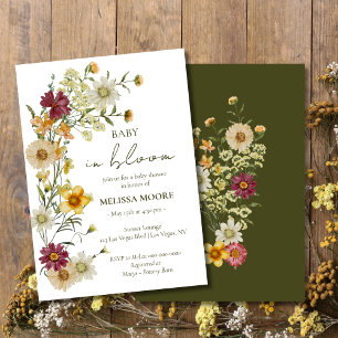 Invitation Fleur sauvage rustique Boho Sage Green Baby shower