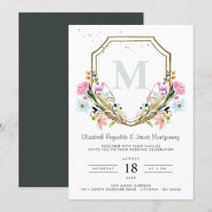 Invitation Fleur sauvage rustique Élégant Mariage Gold Crest