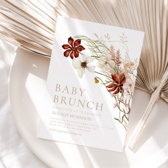 Invitation Fleur sauvage Rustique Floral Bébé Brunch (Créateur téléchargé)