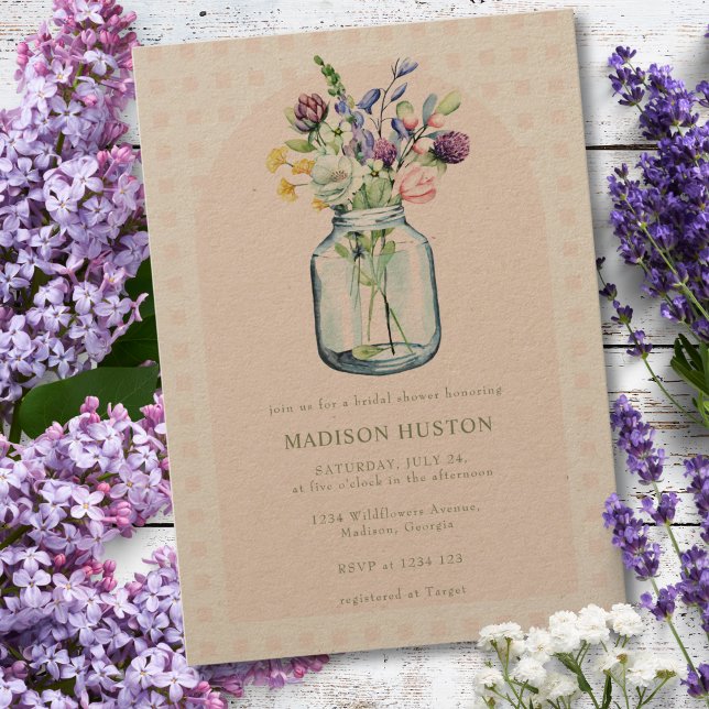 Invitation Fleur sauvage rustique Kraft Fête des mariées Maso (Créateur téléchargé)
