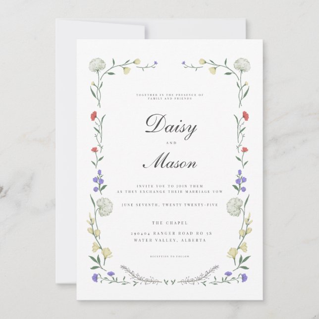 Invitation Fleur sauvage rustique mariage inspiré par Meadow (Devant)