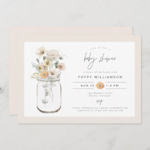 Invitation FLEUR SAUVAGE rustique POPPY Baby shower Mason Jar