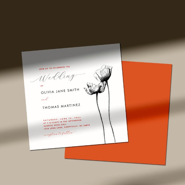 Invitation Fleur sauvage rustique Rouge Orange Poppy Mariage  (Créateur téléchargé)