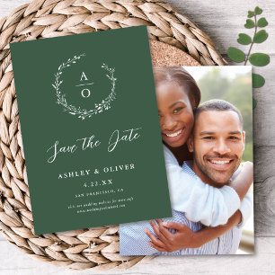 Invitation Fleur sauvage Rustique Vert foncé + Photo Enregist