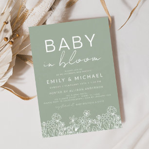 Invitation Fleur sauvage Sage Green Baby dans la douche en fl