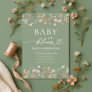 Invitation Fleur sauvage Sage Green Baby dans le Baby shower