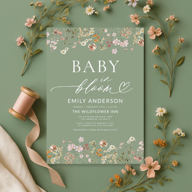 Invitation Fleur sauvage Sage Green Baby dans le Baby shower  (Créateur téléchargé)