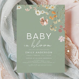 Invitation Fleur sauvage Sage Green Baby dans le Baby shower