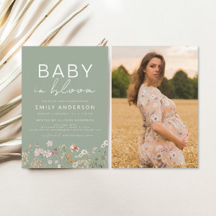 Invitation Fleur sauvage Sage Green Baby dans le Baby shower