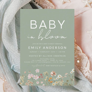 Invitation Fleur sauvage Sage Green Baby dans le Baby shower
