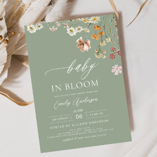 Invitation Fleur sauvage Sage Green Baby dans le Baby shower