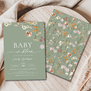 Invitation Fleur sauvage Sage Green Baby dans le Baby shower