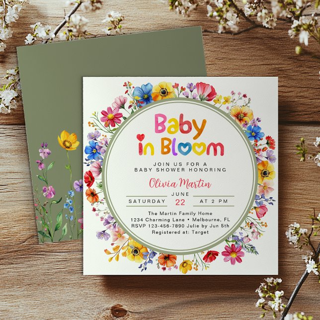 Invitation Fleur sauvage Sage Green Baby dans le Baby shower  (Baby in bloom Invite)