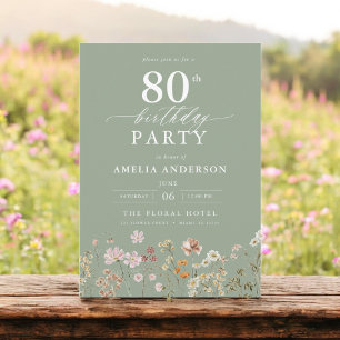 Invitation Fleur sauvage Sage Green Garden Floral 80e anniver