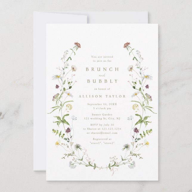 Invitation Fleur sauvage Sage Green Rustic Boho Fête des mari (Devant)