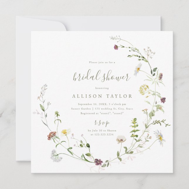 Invitation Fleur sauvage Sage Green Rustic Boho Fête des mari (Devant)