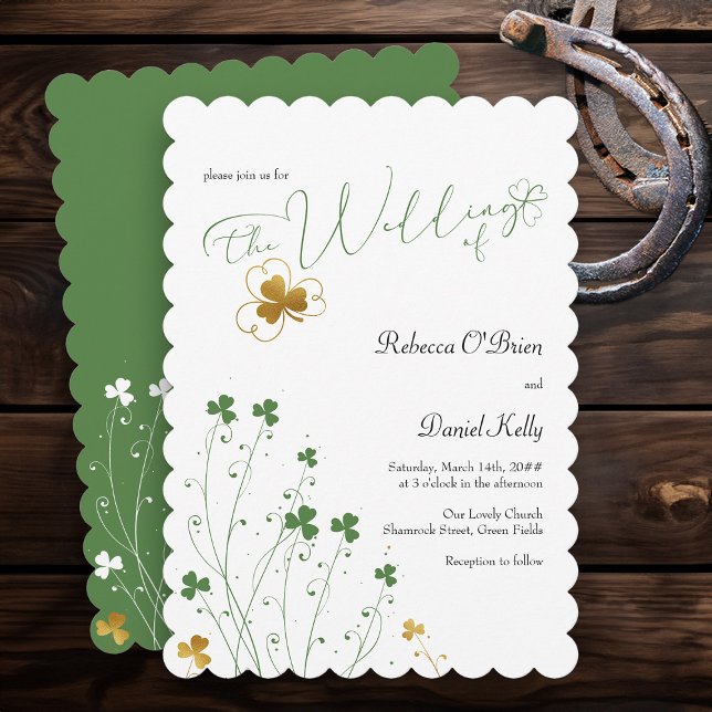 Invitation Fleur sauvage shamrock Vert et Mariage or (Elegant Wedding Invitation from my Shamrock Wildflower wedding collection)